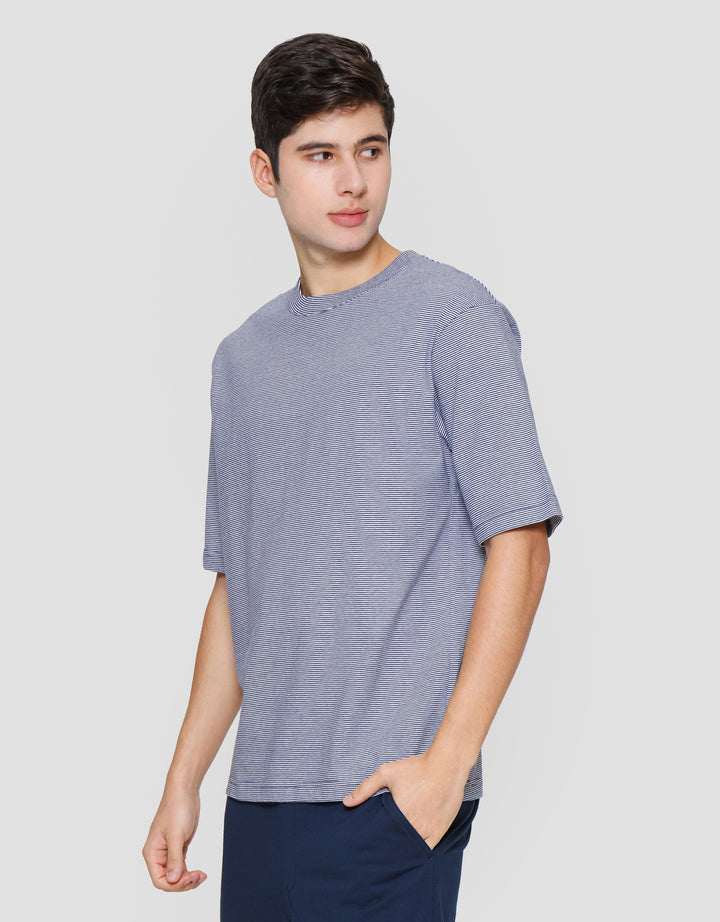 Suko Oversized Garis Kerah Bulat Kaos Lengan Pendek Pria