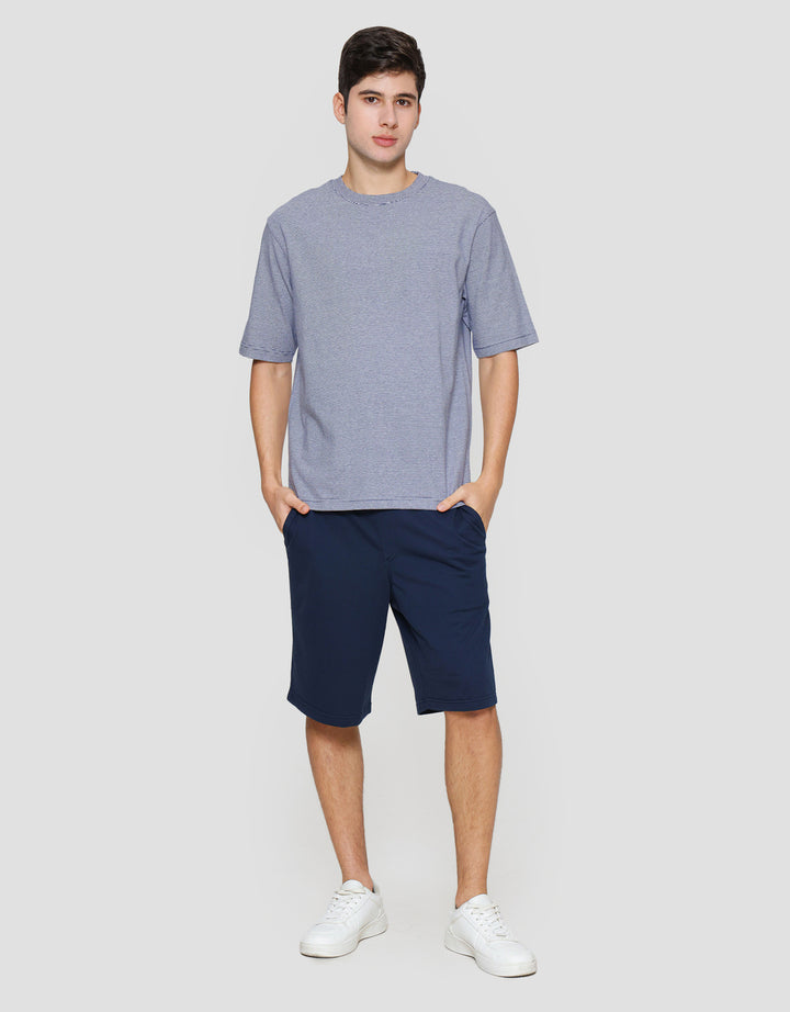 Suko Oversized Garis Kerah Bulat Kaos Lengan Pendek Pria