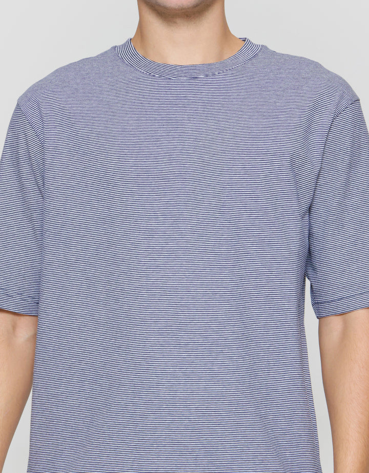 Suko Oversized Round Collar Stripe Men's Short Sleeve T-Shirt