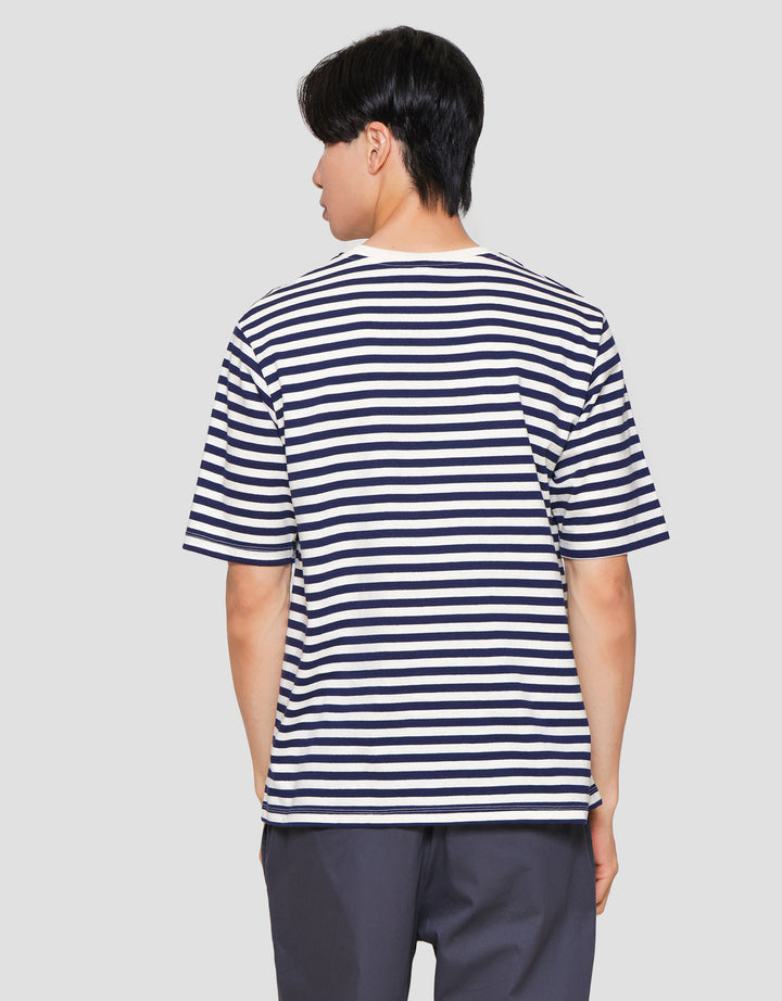 Suko Oversized Ss Striped Tee Print Kerah Bulat Kaos Lengan Pendek Pria