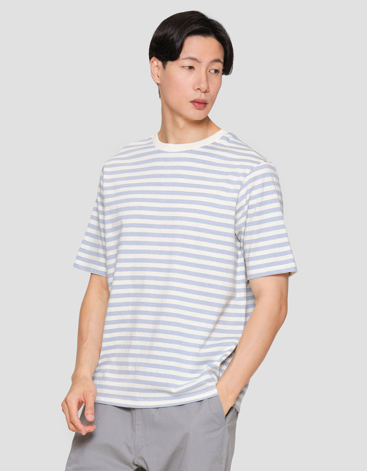 Suko Oversized Ss Striped Tee Print Kerah Bulat Kaos Lengan Pendek Pria