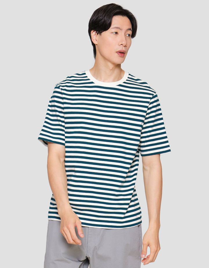Suko Oversized Ss Striped Tee Print Kerah Bulat Kaos Lengan Pendek Pria