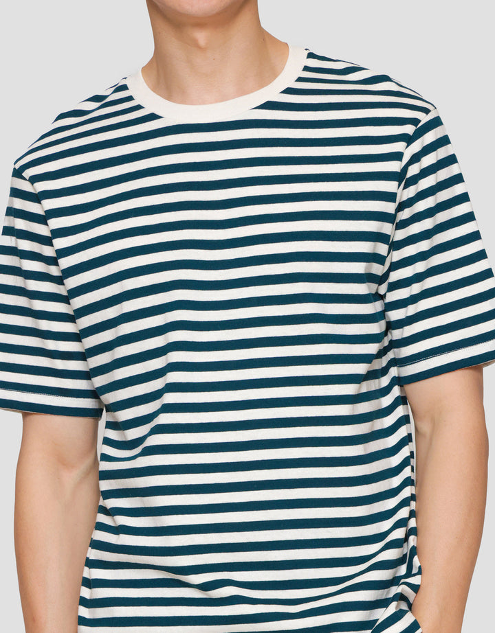 Suko Oversized Ss Striped Tee Print Kerah Bulat Kaos Lengan Pendek Pria