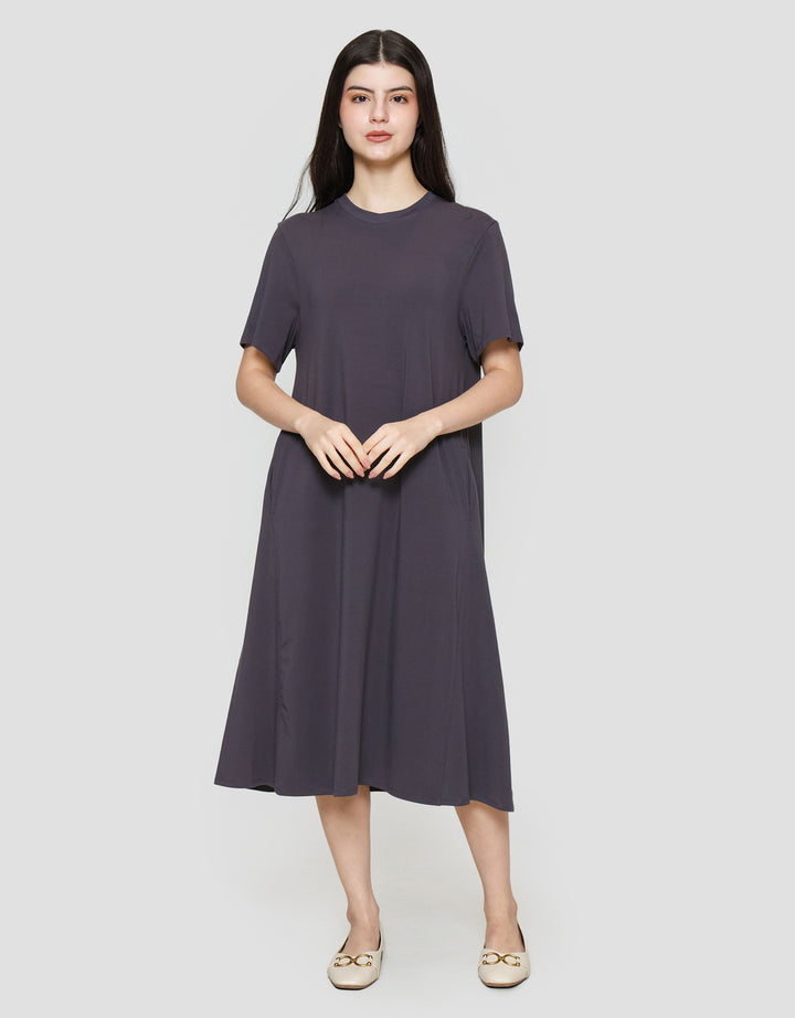Suko Knit Dress Plain Gaun Jersey Wanita