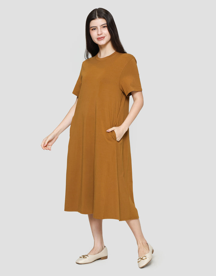 Suko Knit Dress Plain Gaun Jersey Wanita