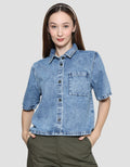 Nevada With Pocket Kemeja Denim Lengan Pendek Wanita