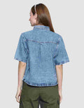 Nevada With Pocket Kemeja Denim Lengan Pendek Wanita