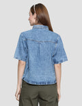 Nevada With Pocket Kemeja Denim Lengan Pendek Wanita
