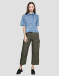 Nevada With Pocket Kemeja Denim Lengan Pendek Wanita