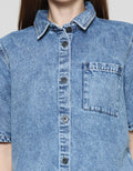 Nevada With Pocket Kemeja Denim Lengan Pendek Wanita