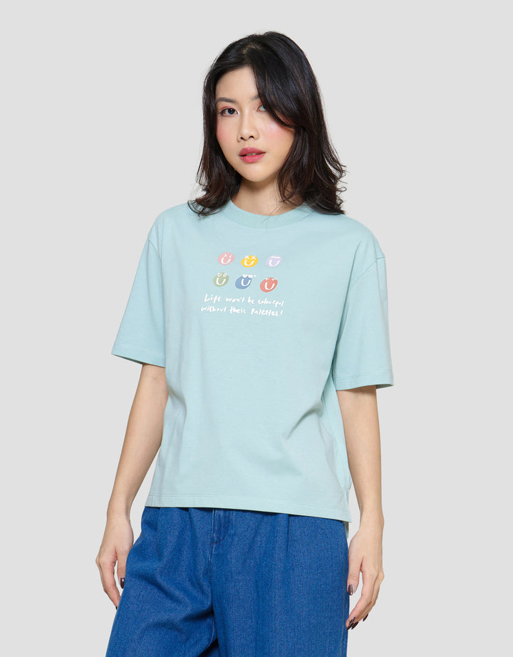 Suko Oversized Graphic Print Kerah Bulat Kaos Lengan Pendek Wanita