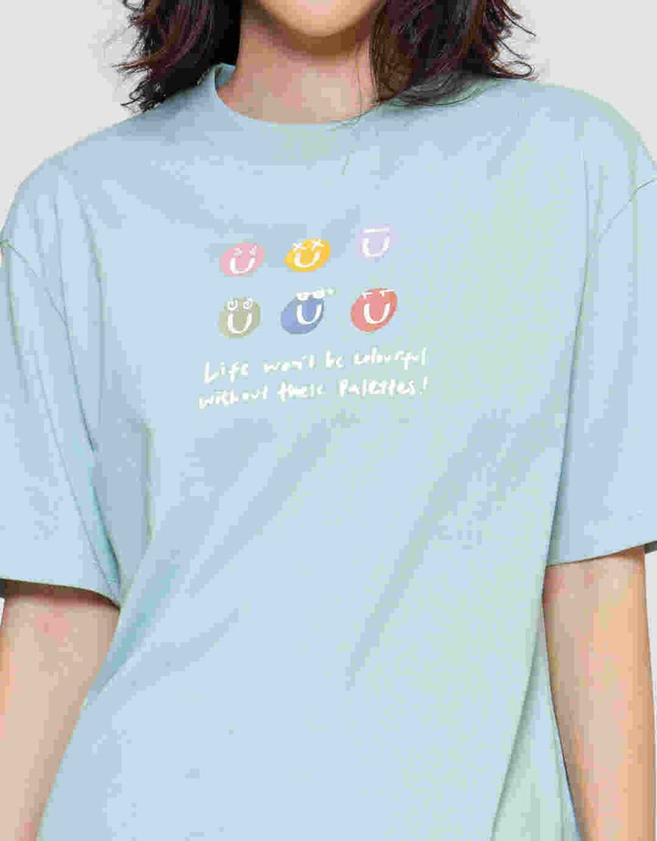 Suko Oversized Graphic Print Kerah Bulat Kaos Lengan Pendek Wanita