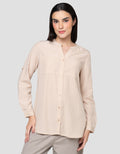 Cardinal Femme Full Button V-Neck Kemeja Wanita