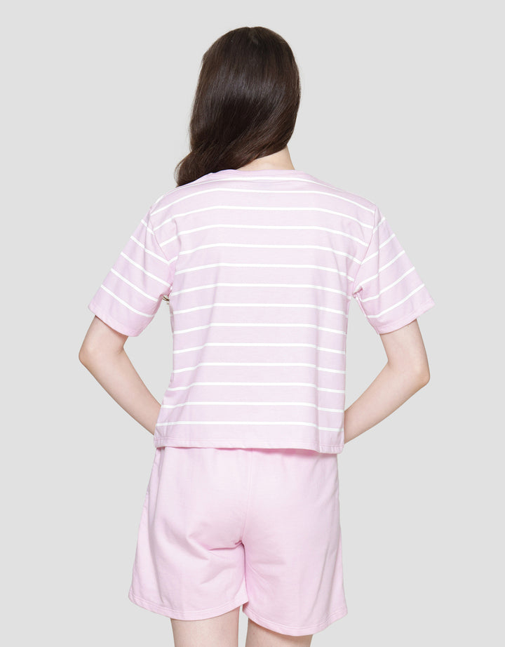 Disney Boxy Stripe Print Marie The Cat  Kaos Lengan Pendek Wanita
