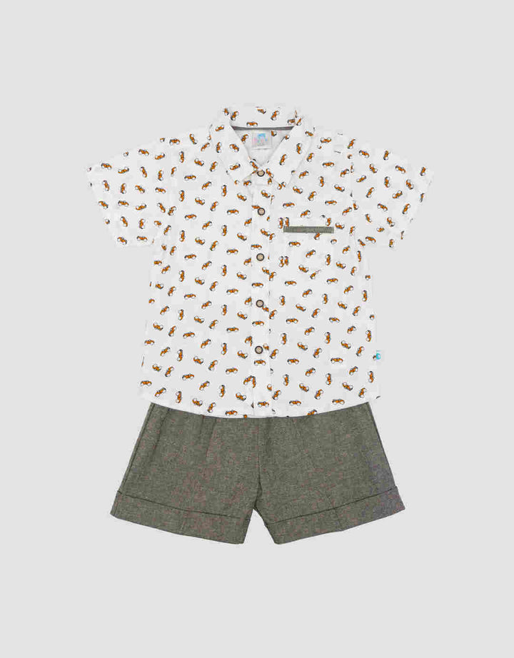 Pipiniko Boys Kemeja Kerah Mobil Balap Pakaian Setelan Bayi