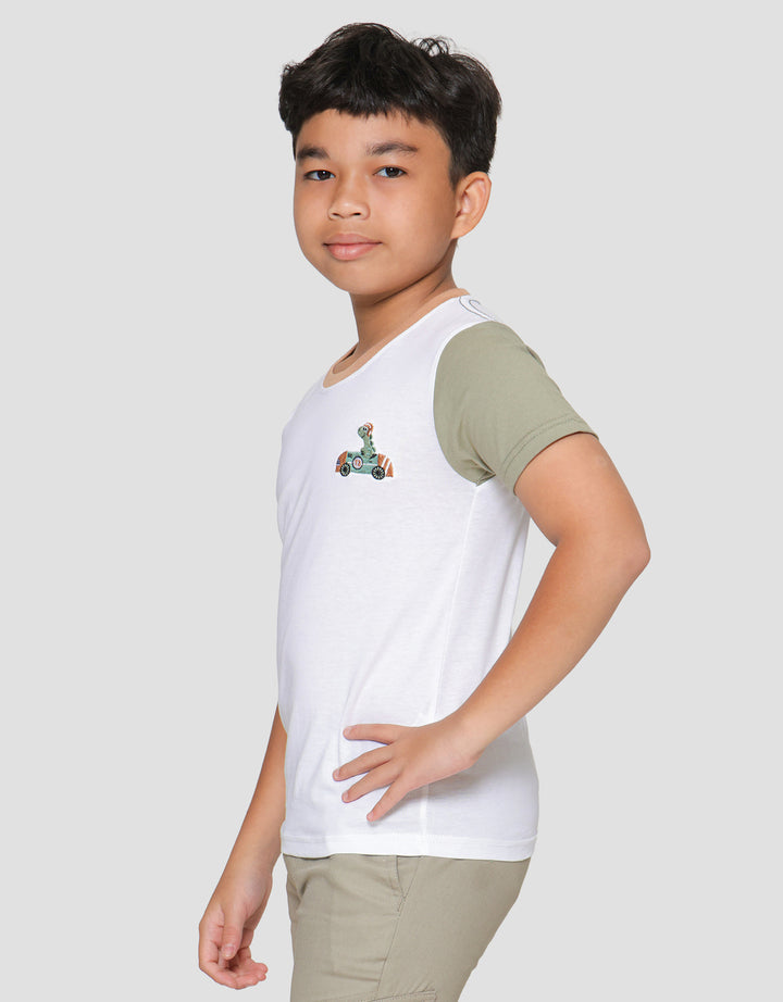 Little M Color Block Sleeve Embro Dino Boys T-Shirt