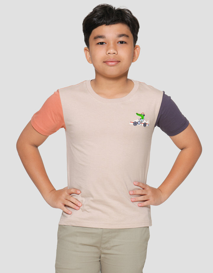 Little M Color Block Sleeve Embro Dino Kaos Anak Laki-Laki