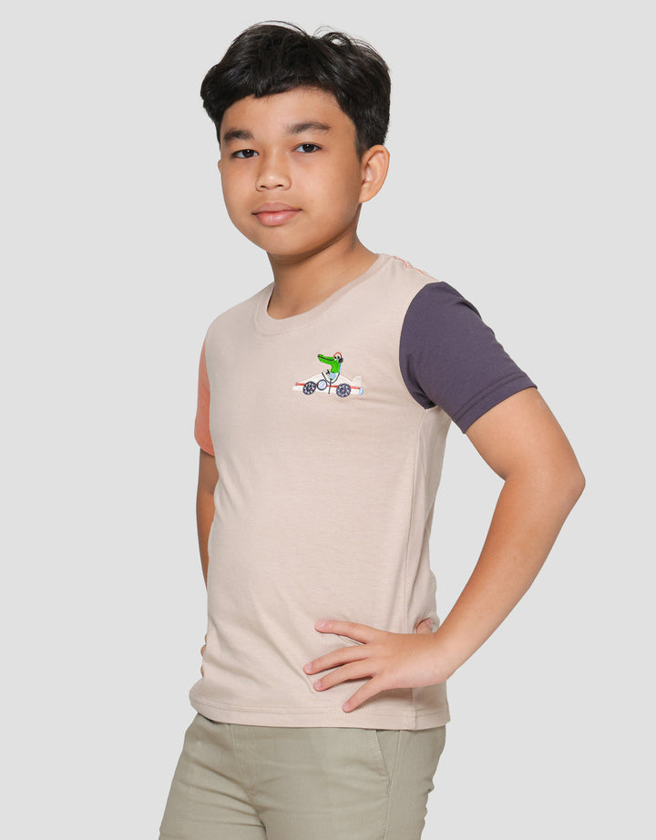 Little M Color Block Sleeve Embro Dino Kaos Anak Laki-Laki