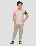 Little M Color Block Sleeve Embro Dino Kaos Anak Laki-Laki