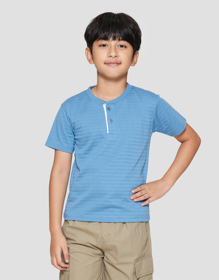 Little M Henley Texture Stripe Print Kaos Anak Laki-laki