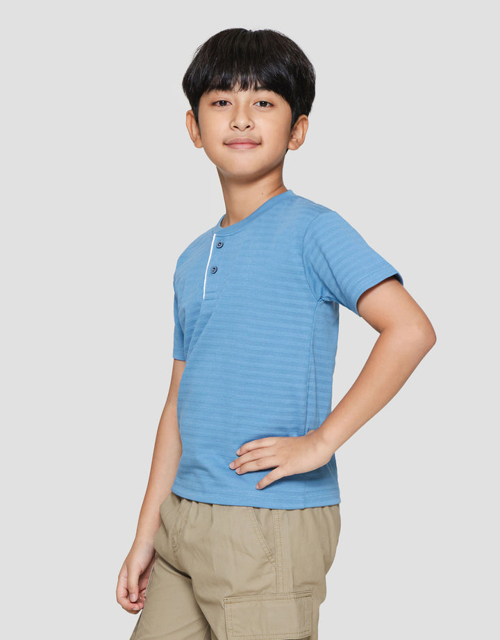 Little M Henley Texture Stripe Print Kaos Anak Laki-laki