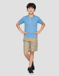 Little M Henley Texture Stripe Print Kaos Anak Laki-laki