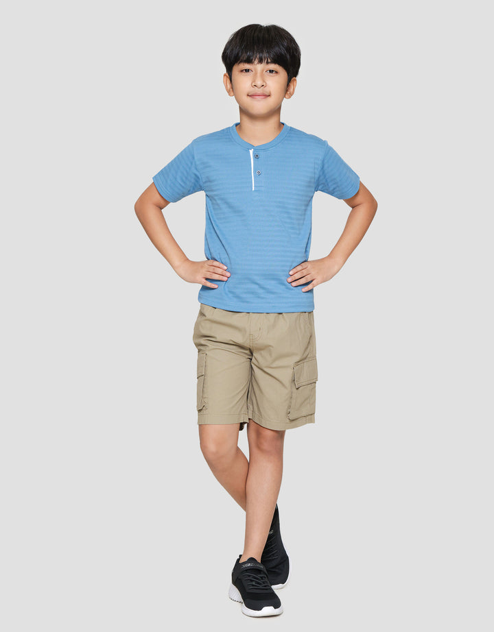 Little M Henley Texture Stripe Print Kaos Anak Laki-laki