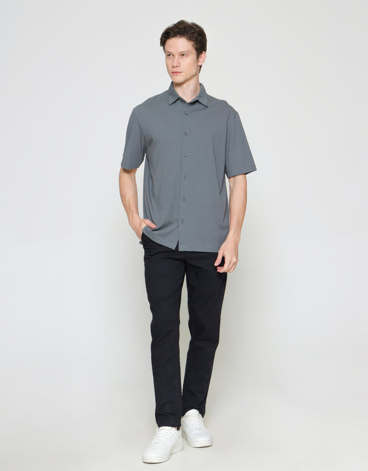 ZES Casual Sloid Basic Oliver Fit Kemeja Lengan Pendek Pria KMI403