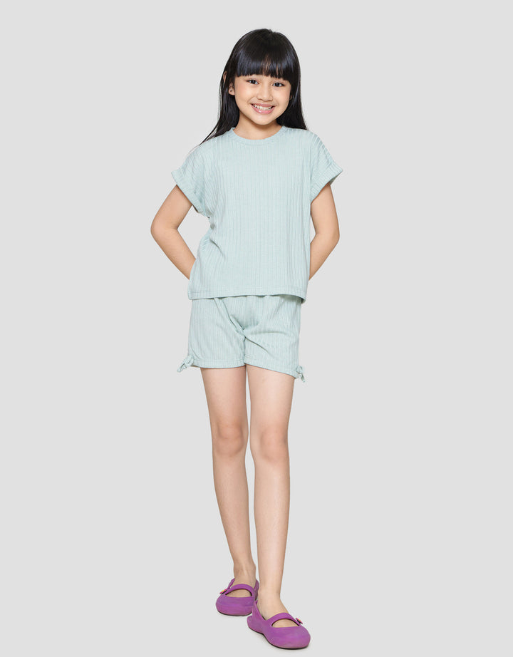 Little M Plain Texture Ribbon Girls Clothing Set