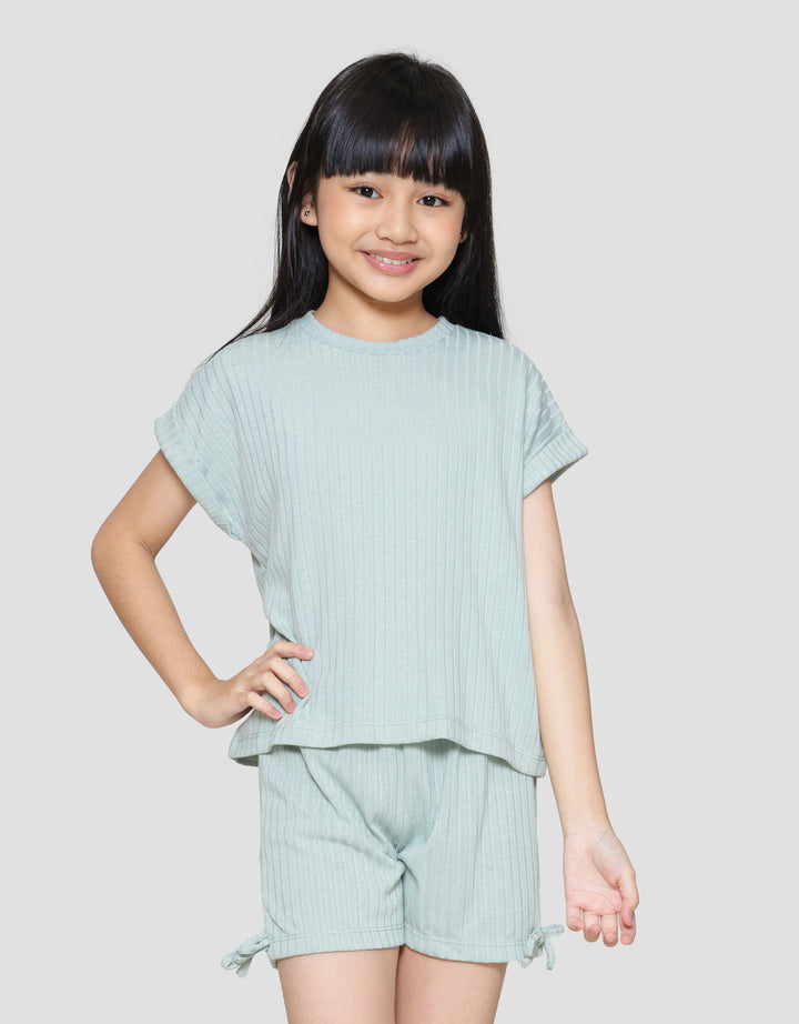 Little M Tekstur Polos Pita Pakaian Set Anak Perempuan