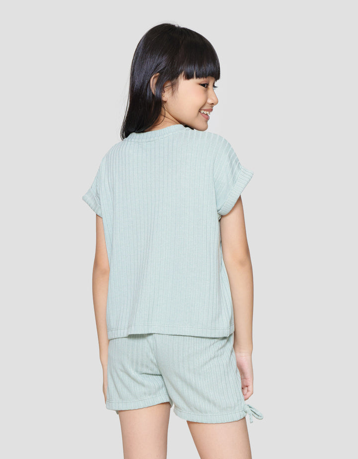 Little M Plain Texture Ribbon Girls Clothing Set