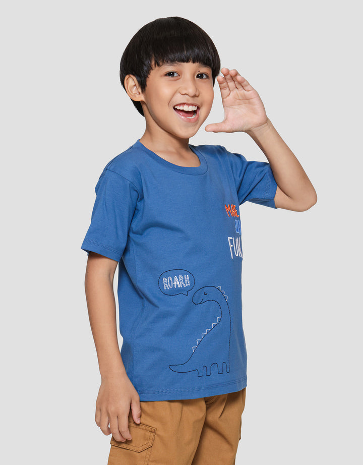 Little M Solid Combed Stitch Dino Kaos Lengan Pendek Anak Laki-laki