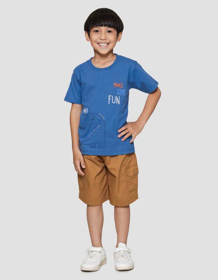 Little M Solid Combed Stitch Dino Kaos Lengan Pendek Anak Laki-laki