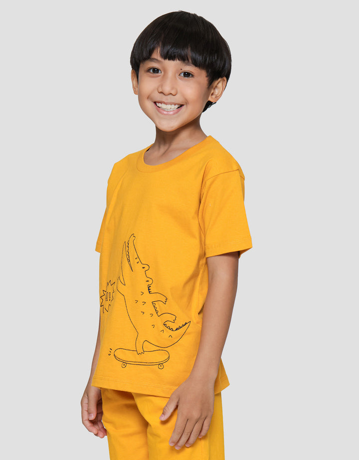 Little M Solid Combed Stitch Croco Kaos Lengan Pendek Anak Laki-laki