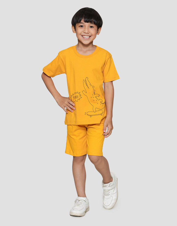 Little M Solid Combed Stitch Croco Kaos Lengan Pendek Anak Laki-laki