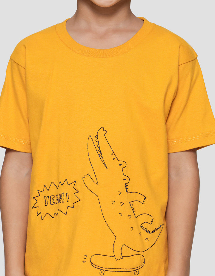 Little M Solid Combed Stitch Croco Kaos Lengan Pendek Anak Laki-laki