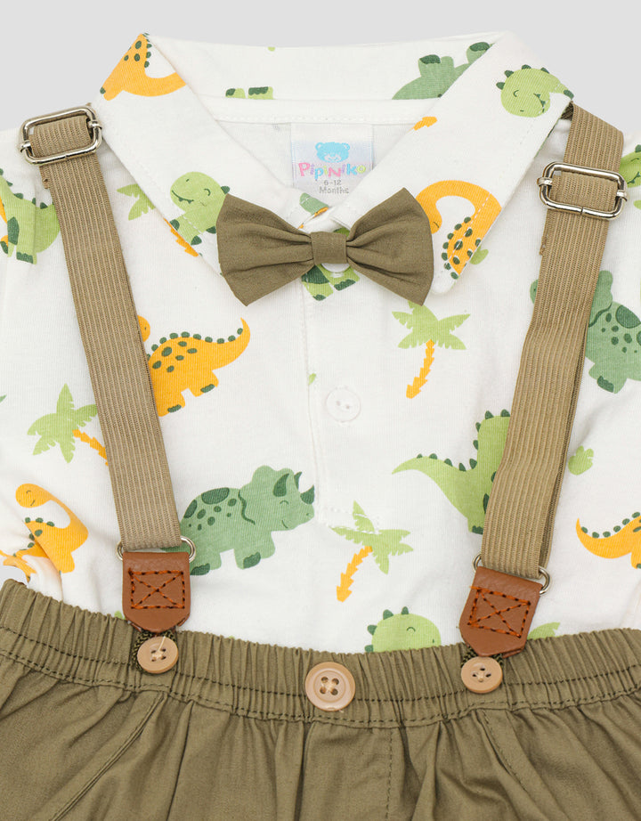 Pipiniko Dino Suspender Set Pakaian Anak Laki-laki