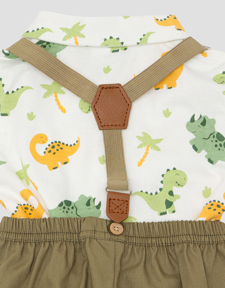 Pipiniko Dino Suspender Set Pakaian Anak Laki-laki