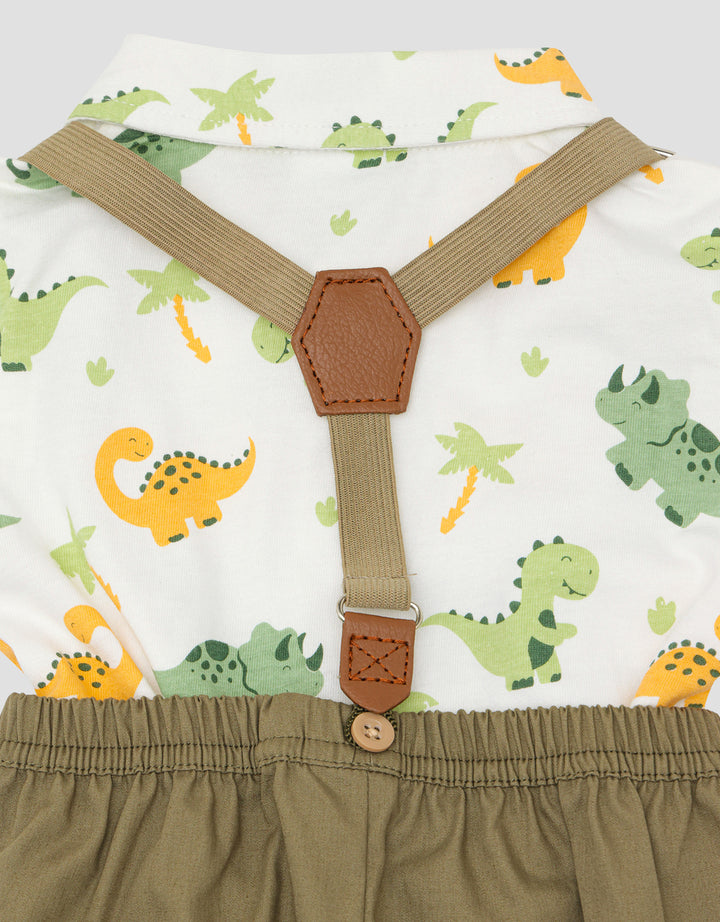 Pipiniko Dino Suspender Set Pakaian Anak Laki-laki