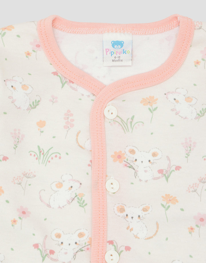 Pipiniko Flower Mouse Baju Tidur Panjang Set Bayi Perempuan