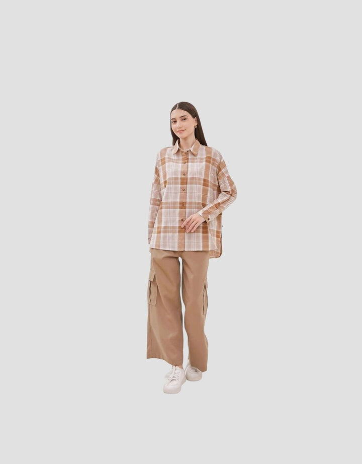 Graphis Kemeja Kancing Depan Kemeja Motif Kotak-Kotak Wanita