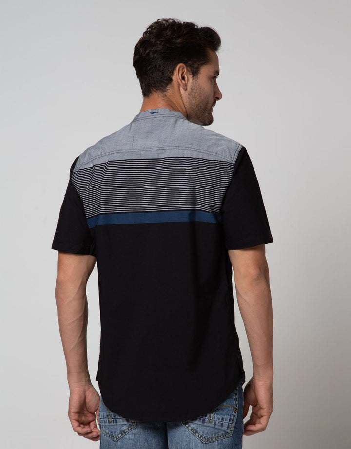 Cardinal Jeans Kemeja Koko Lengan Pendek Print Chest Stripes