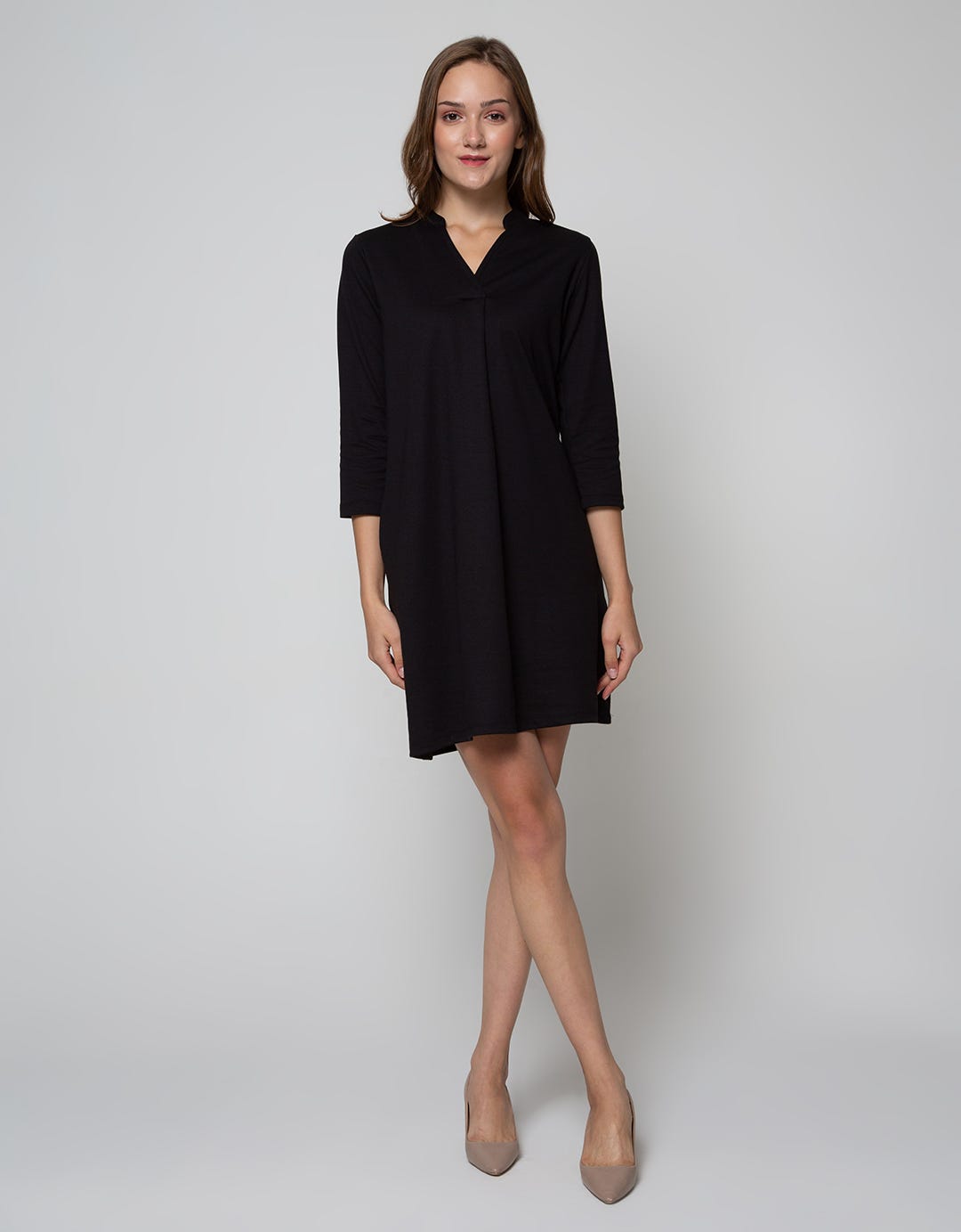 St. Yves Long Sleeve Midi Dress 78 Ponte V Neck