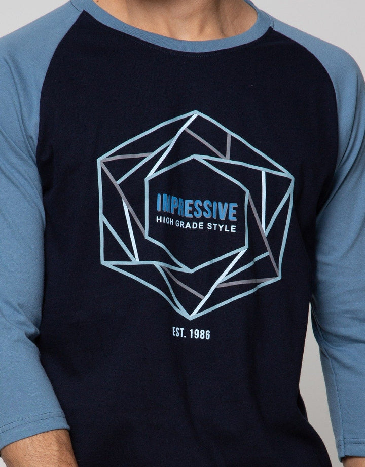 T Zone Raglan T-Shirt Print Geometric Impressive