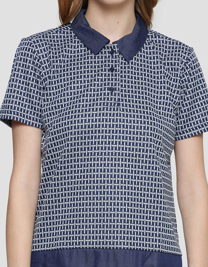 Cardinal Femme Print Kombinasi Kaos Kerah Wanita