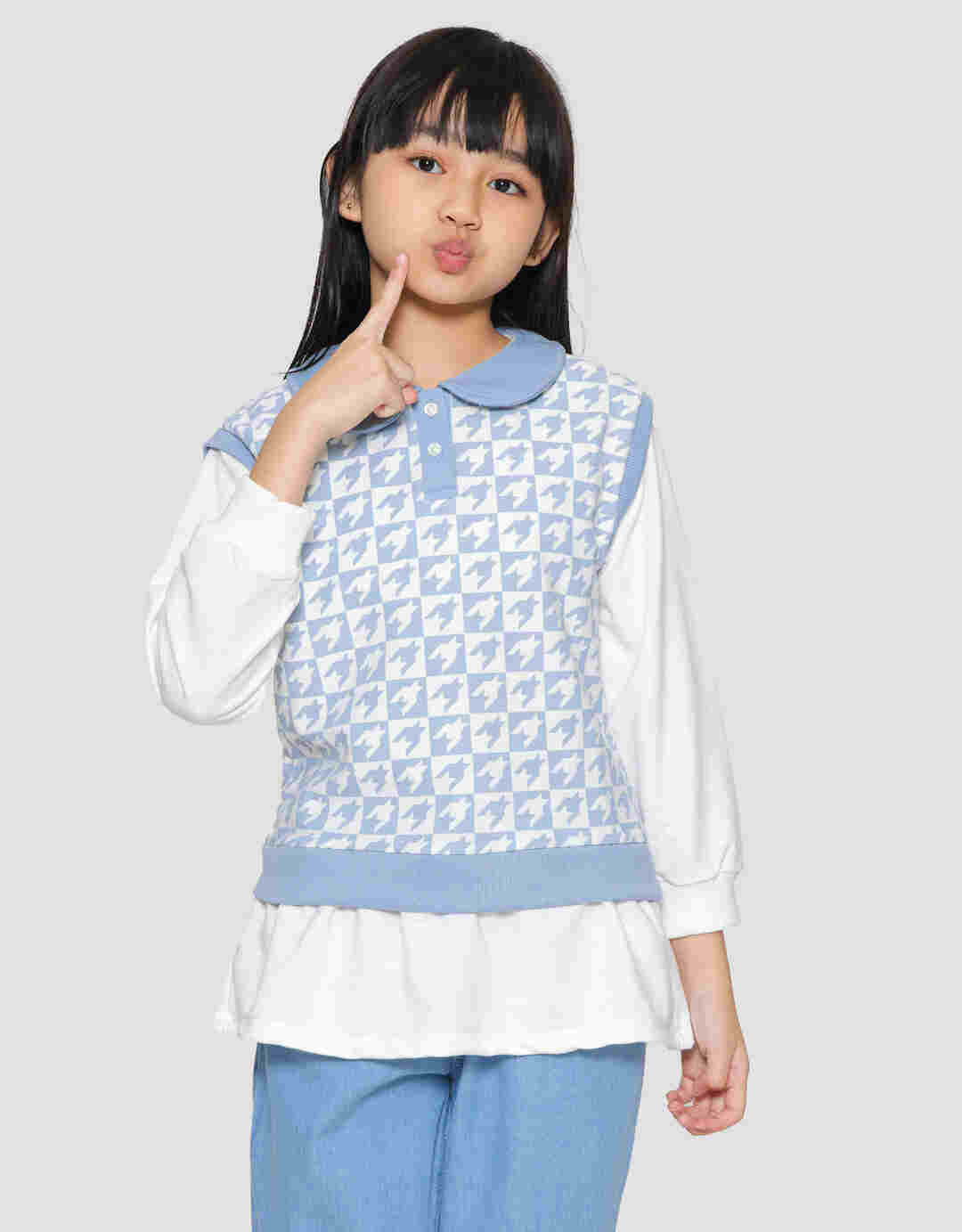 Aero Vest Krah Motif Houndstooth Sweater Anak Perempuan