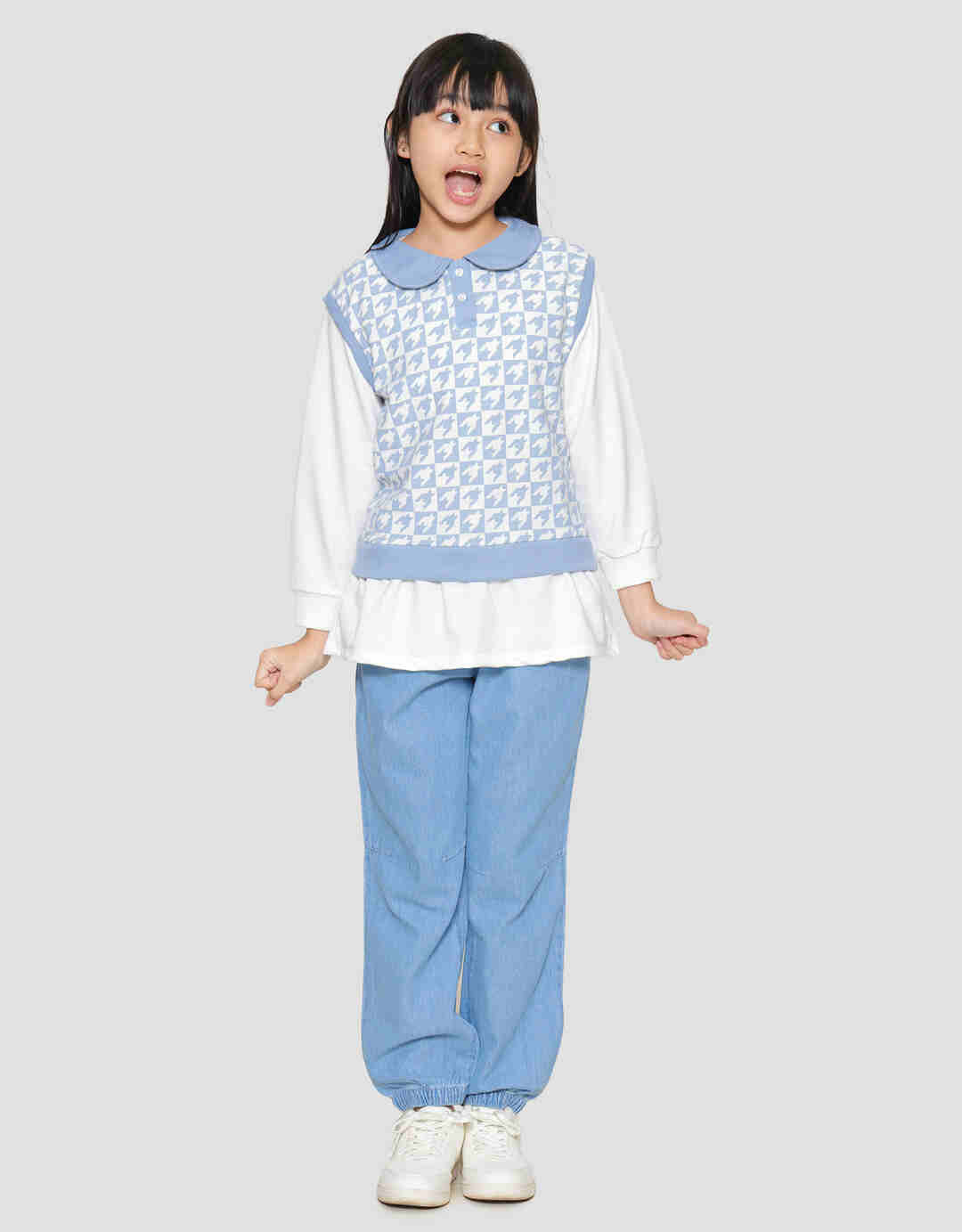 Aero Vest Krah Motif Houndstooth Sweater Anak Perempuan