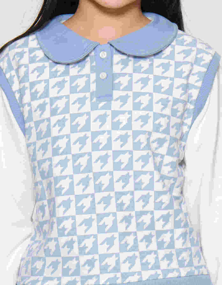 Aero Vest Krah Motif Houndstooth Sweater Anak Perempuan