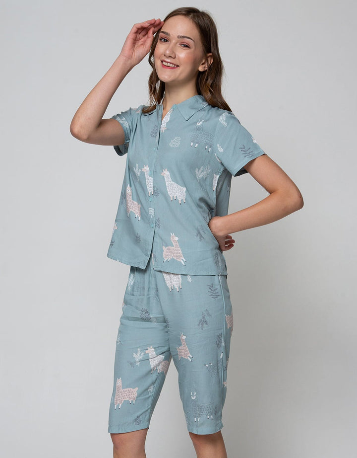 Nevada Short Sleeve Pyjama Capri Illama Jump