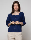 Connexion 3/4 Sleeve Blouse Square Neck Horn Button